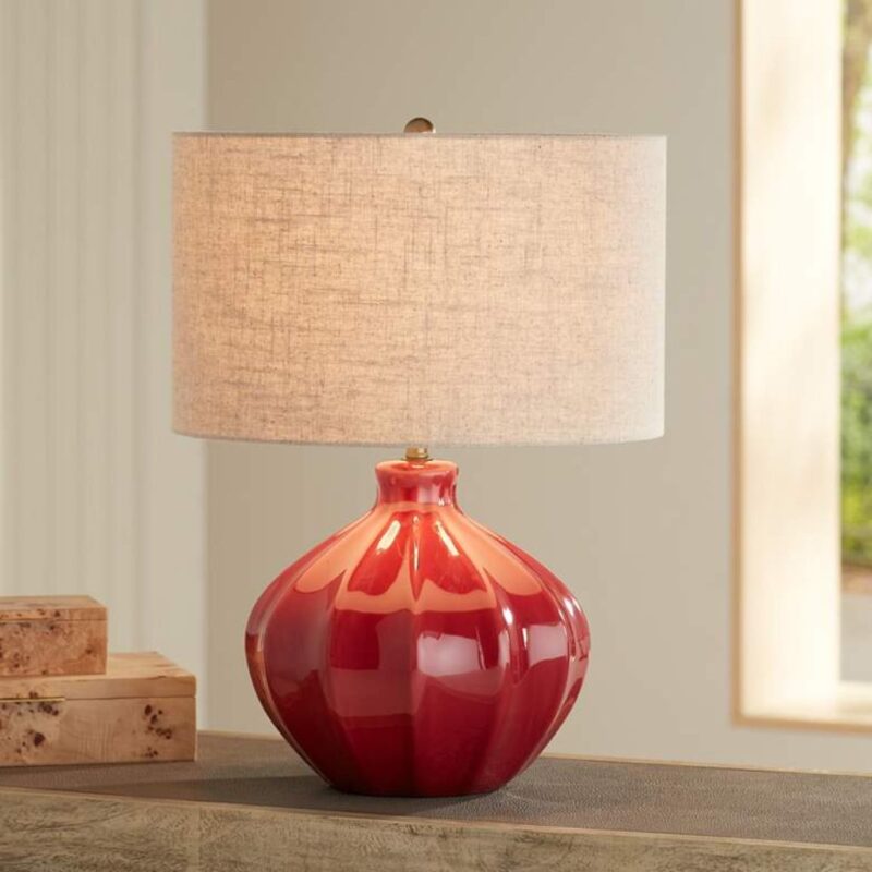 MID CENTURY MODERN RED CERAMIC TABLE LAMP