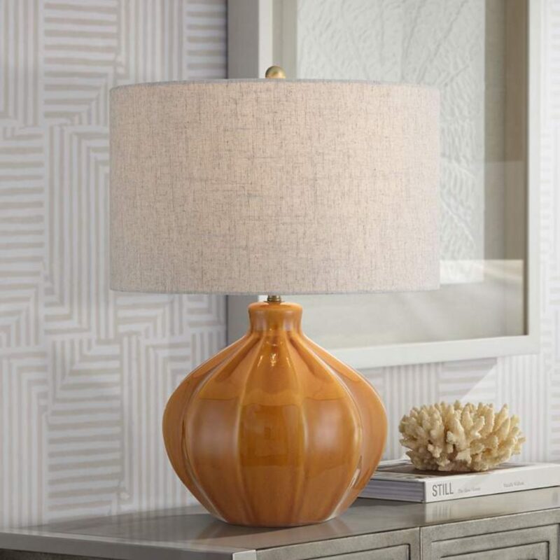MID CENTURY MODERN BROWN CERAMIC TABLE LAMP