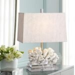 TAUPE IVORY FINISH COASTAL CORAL TABLE LAMP