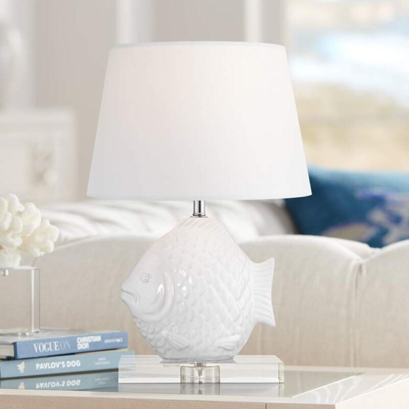 HIGH TROPICAL FISH WHITE CERAMIC LAMP