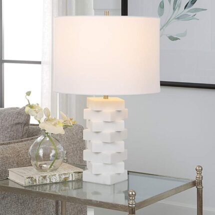 IVORY STACKED STONE ACCENT TABLE LAMP