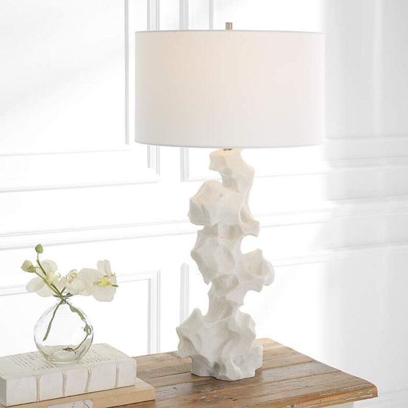 SCULPTURAL WHITE STONE TABLE LAMP