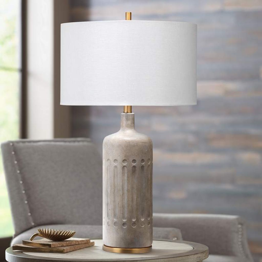 1 MODERN TEXTURED GRAY CEMENT TABLE LAMP