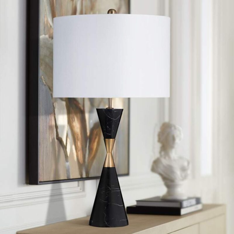 BLACK CONE SHAPED MARBLE TABLE LAMP