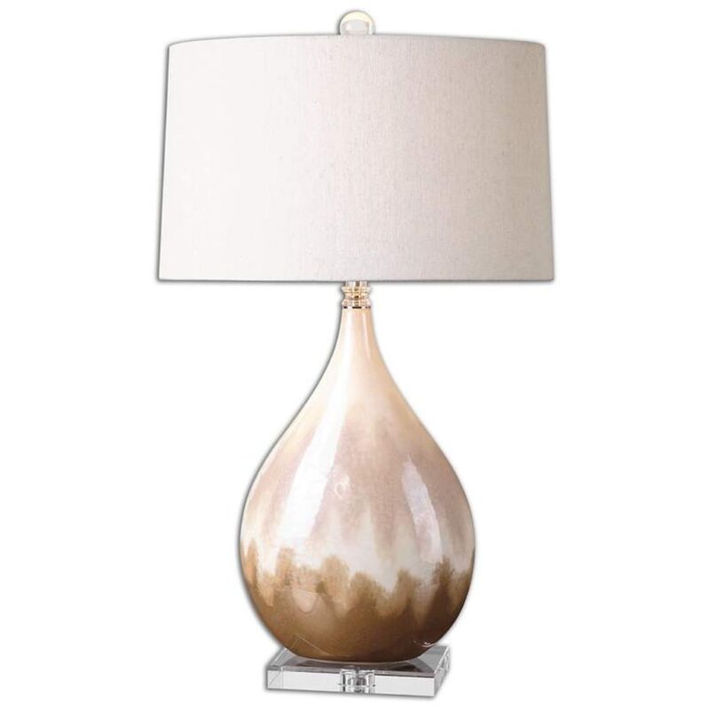 BEIGE AND IVORY TEARDROP CERAMIC TABLE LAMP