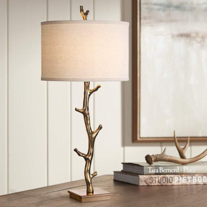 ANTIQUED GOLD TREE BRANCH METAL TABLE LAMP