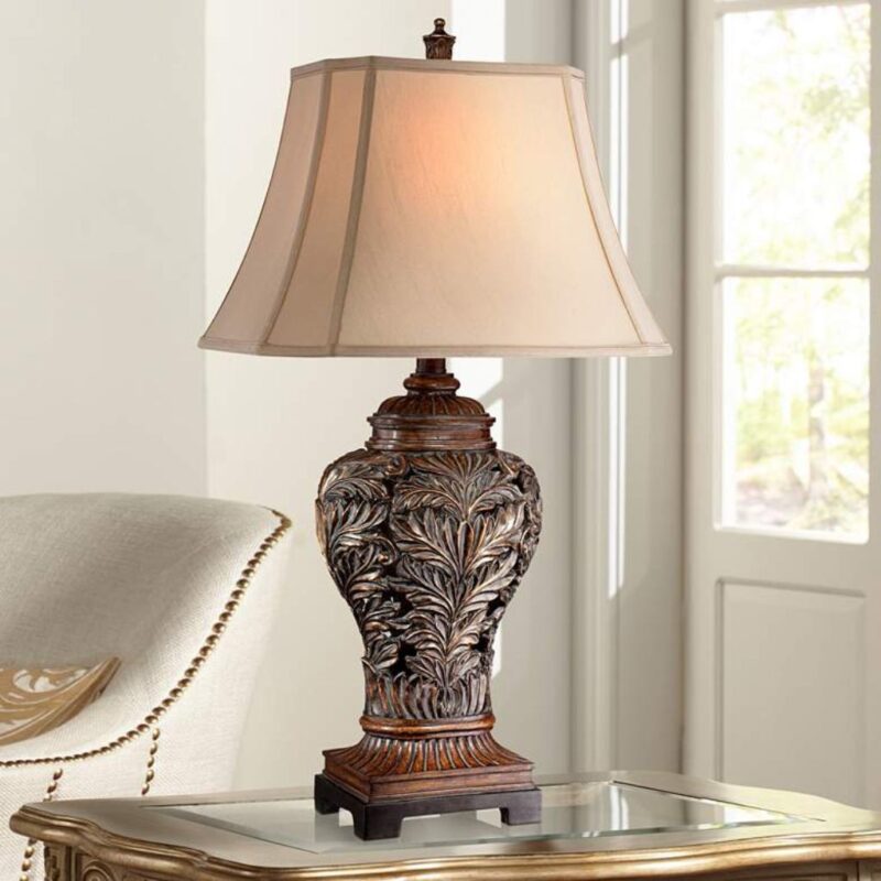BRONZE VASE TABLE LAMP WITH USB DIMMER
