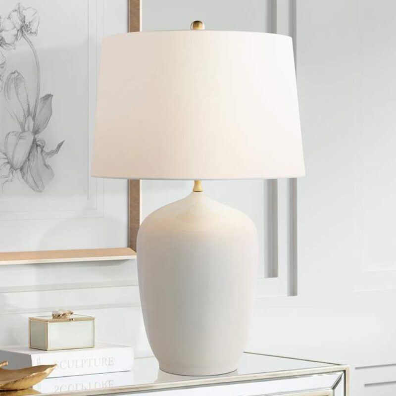 GLOSSY CREAM WHITE PORCELAIN TABLE LAMP