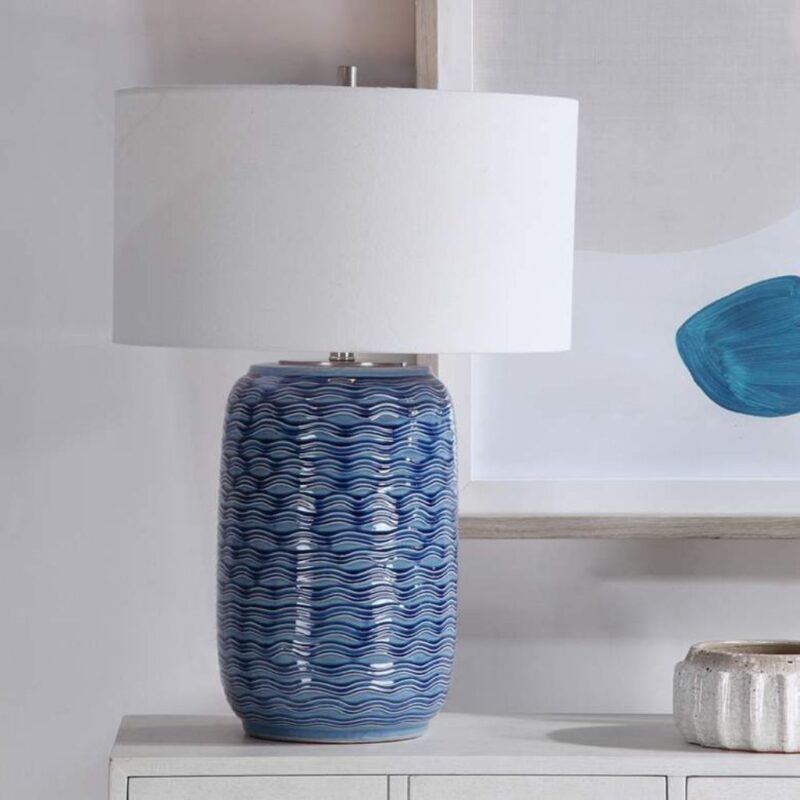 BLUE WAVY TEXTURE CERAMIC TABLE LAMP