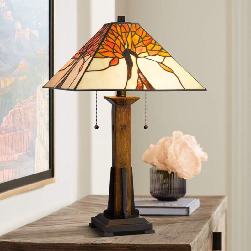 WOOD ART GLASS TABLE LAMP