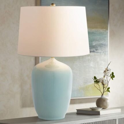 SOFT SKY CELADON BLUE PORCELAIN TABLE LAMP