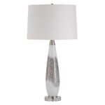 WHITE AND MOTTLED GRAY GLASS TABLE LAMP
