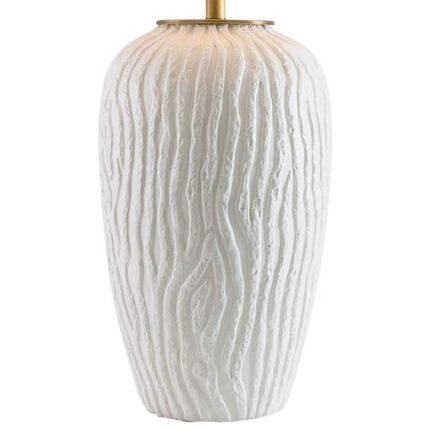 WHITE GLAZE TEXTURED WOOD PORCELAIN TABLE LAMP