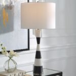 BANDED BLACK WHITE STONE TABLE LAMP