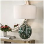 GREEN AND IVORY CERAMIC TABLE LAMP