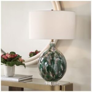 GREEN AND IVORY CERAMIC TABLE LAMP