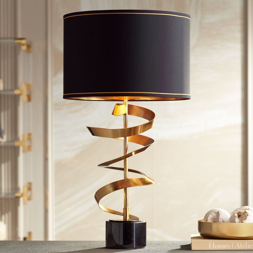 249_image3 TWIST MARBLE AND BRASS SCULPTURE TABLE LAMP