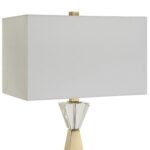 PLATED ANTIQUE BRASS AND CRYSTAL TABLE LAMP
