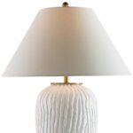 WHITE GLAZE TEXTURED WOOD PORCELAIN TABLE LAMP