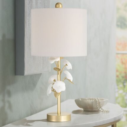 GOLD AND WHITE FLOWER TABLE LAMP