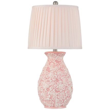 PINK AND WHITE FLOWERS CERAMIC TABLE LAMP