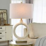 CREAM AND BRUSHED BRASS TEXTURED TABLE LAMP
