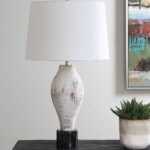 WHITE AND BROWN CERAMIC TABLE LAMP