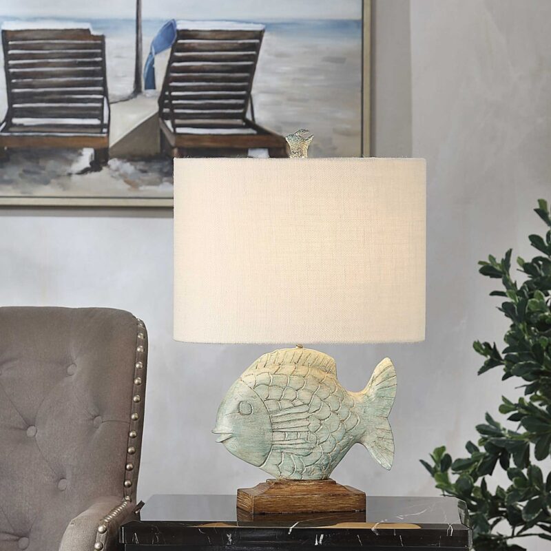 TROPICAL FISH COASTAL CARIBBEAN BLUE TABLE LAMP