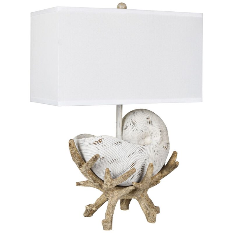 ANTIQUE WHITE AND RUSTY WOOD TABLE LAMP