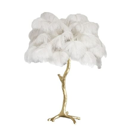 OSTRICH FEATHER TABLE LAMP WHITE