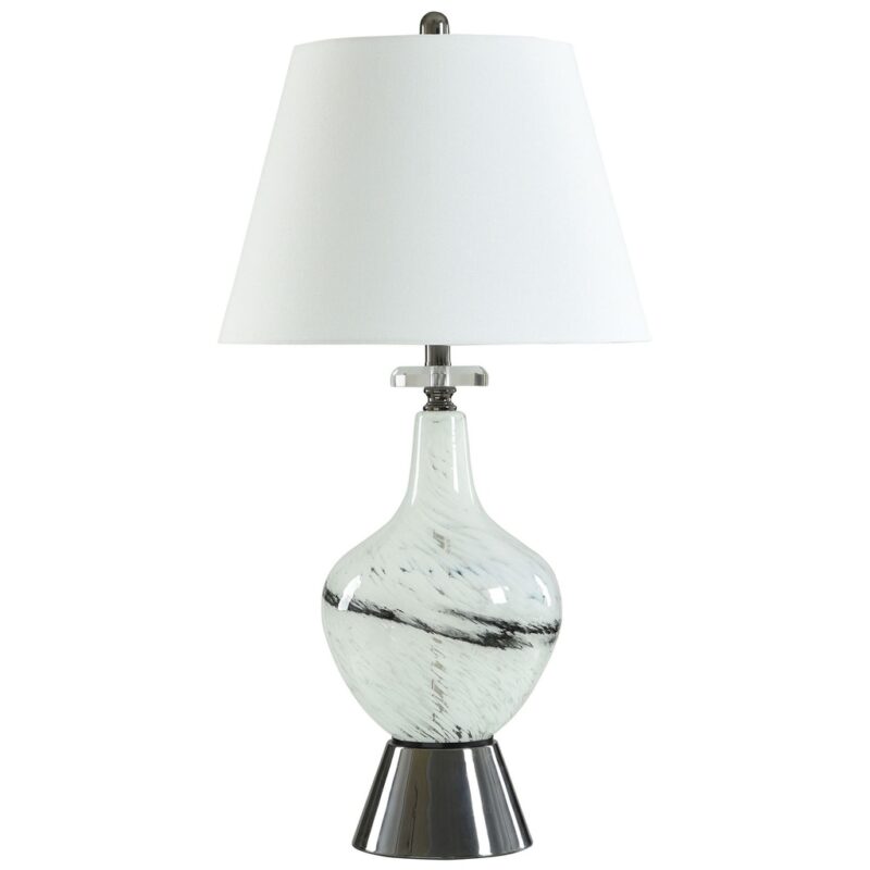 BLACK GLASS TABLE LAMP WITH WHITE SHADE