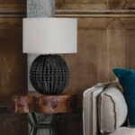 GRAY BEADS WOOD TABLE LAMP