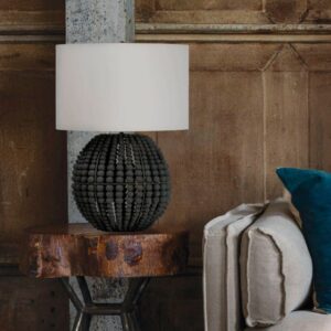 GRAY BEADS WOOD TABLE LAMP