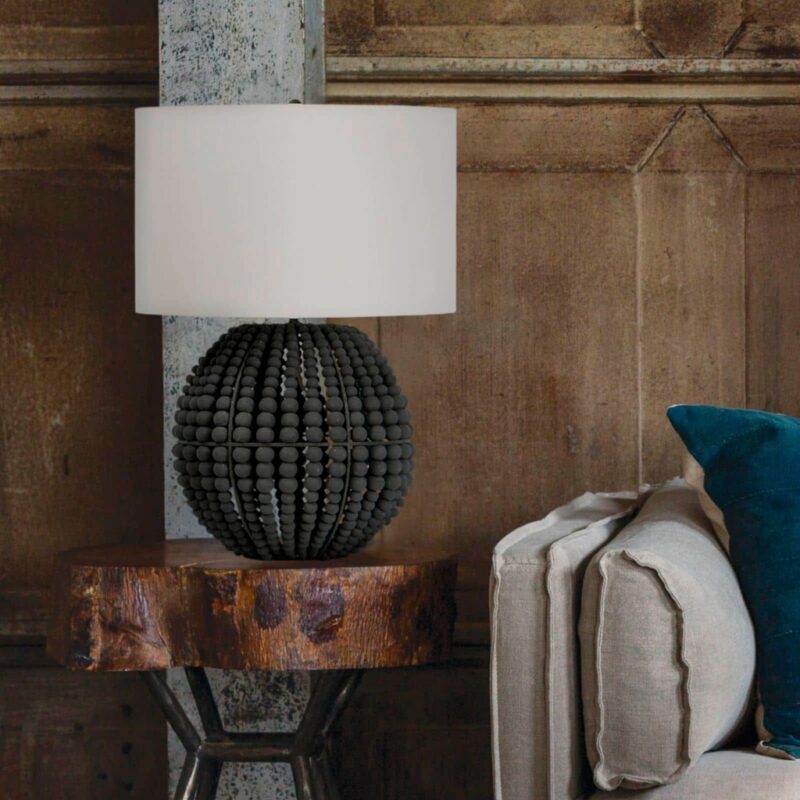 GRAY BEADS WOOD TABLE LAMP