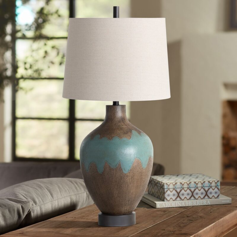 ANTIQUE TAN LEATHER TABLE LAMP