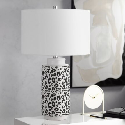 WHITE CHEETAH CERAMIC TABLE LAMP