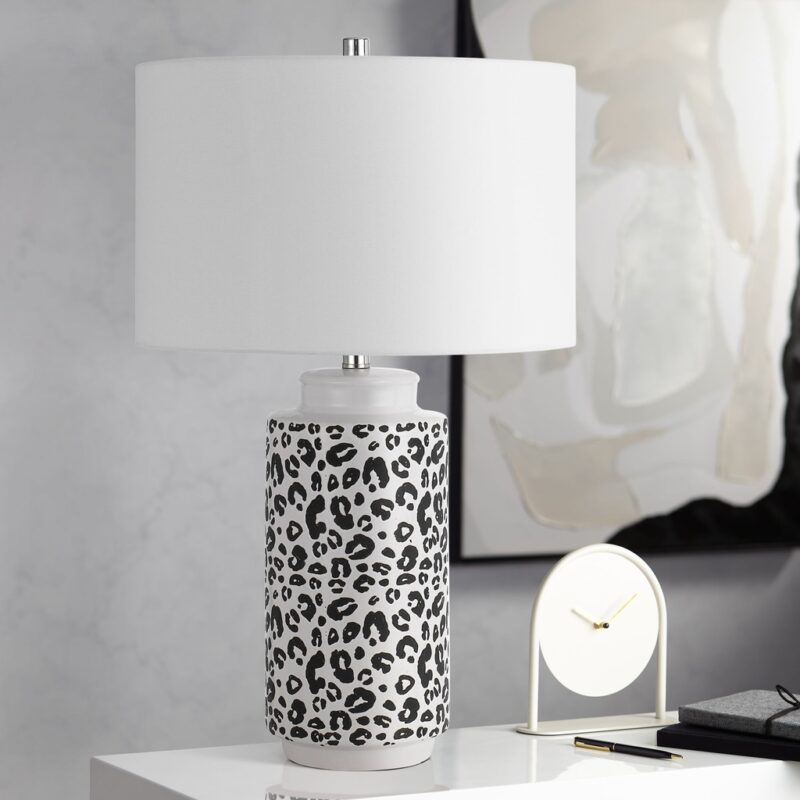 WHITE CHEETAH CERAMIC TABLE LAMP