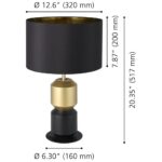 BLACK AND GOLD TABLE LAMP WITH FABRIC SHADE