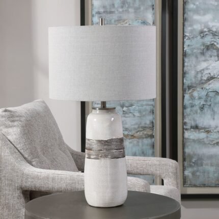 OFF-WHITE AND BROWN CERAMIC TABLE LAMP