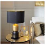 BLACK AND GOLD TABLE LAMP WITH FABRIC SHADE