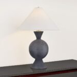 BRASS AND CERAMIC PALE MIDNIGHT TABLE LAMP