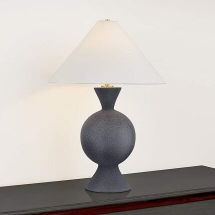 BRASS AND CERAMIC PALE MIDNIGHT TABLE LAMP