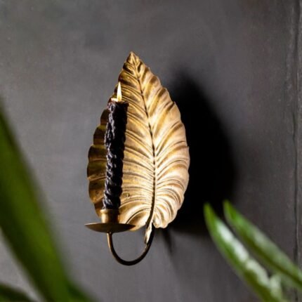 GOLD EFFECT CHEESE LEAF CANDLE WALL SCONCE