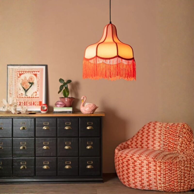 PINK AND RED TASSEL EDGE CEILING LIGHT