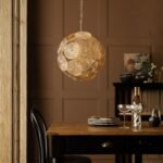 GOLD AMBER RIBBED GLASS DISC CEILING LIGHT