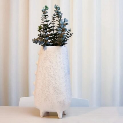 TEXTURED COLUMN VASE WHITE