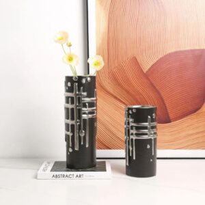 MODERN GRID RELIEF VASE BLACK