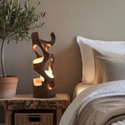 MODERN ABSTRACT TABLE LAMP WALNUT