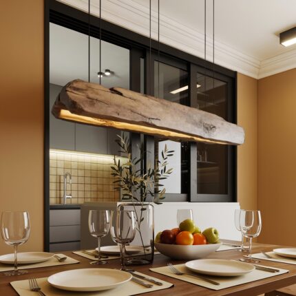 RUSTIC LOG BEAM PENDANT LIGHTING OAK