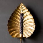 GOLD EFFECT CHEESE LEAF CANDLE WALL SCONCE